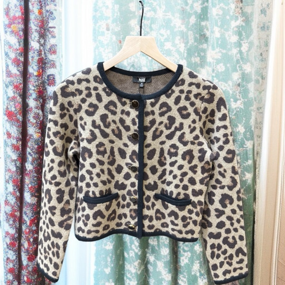 Paige Womens Oberon Leopard Spot Crop Merino Wool Cardigan
